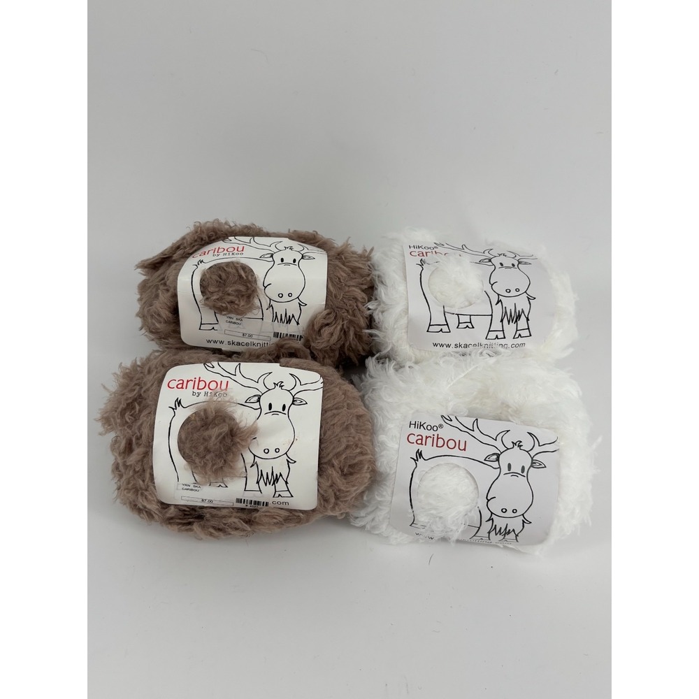 HiKoo Caribou Yarn 4 Skeins White Taupe Faux Fur Super Bulky Discontinued